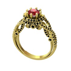 Garnet ve siyah zirkon 8 ayar altın yüzük
