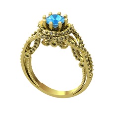 Luana Tektaş Yüzük - Akuamarin ve peridot 8 ayar altın yüzük #1ojm9od