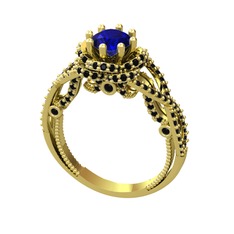 Lab safir ve siyah zirkon 925 ayar altın kaplama gümüş yüzük