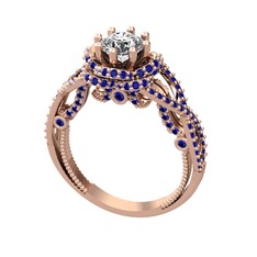 Swarovski ve lab safir 14 ayar rose altın yüzük