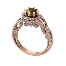 Peridot ve beyaz zirkon 8 ayar rose altın yüzük