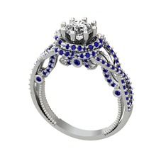Swarovski ve lab safir 8 ayar beyaz altın yüzük
