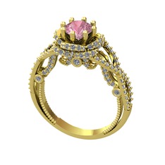 Luana Tektaş Yüzük - Pembe kuvars ve beyaz zirkon 18 ayar altın yüzük #1pglkrm