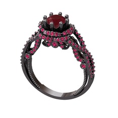 Kök yakut ve rodolit garnet 925 ayar siyah rodyum kaplama gümüş yüzük