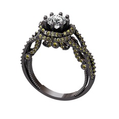 Luana Tektaş Yüzük - Swarovski ve peridot 925 ayar siyah rodyum kaplama gümüş yüzük #1py5nco