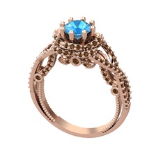 Luana Tektaş Yüzük - Akuamarin ve dumanlı kuvars 925 ayar rose altın kaplama gümüş yüzük #1qizjek