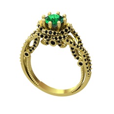 Yeşil kuvars ve siyah zirkon 8 ayar altın yüzük