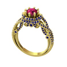 Rodolit garnet ve lab safir 14 ayar altın yüzük