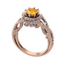 Luana Tektaş Yüzük - Sitrin ve pırlanta 925 ayar rose altın kaplama gümüş yüzük (2.25 karat) #1rlnjkx