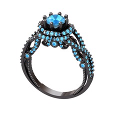Luana Tektaş Yüzük - Akuamarin 925 ayar siyah rodyum kaplama gümüş yüzük #1rofvzi