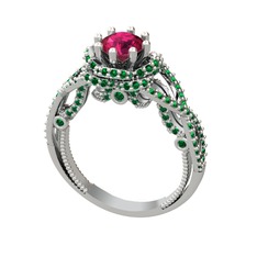 Luana Tektaş Yüzük - Rodolit garnet ve yeşil kuvars 14 ayar beyaz altın yüzük #1sl2vjy