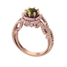Peridot ve pembe kuvars 18 ayar rose altın yüzük