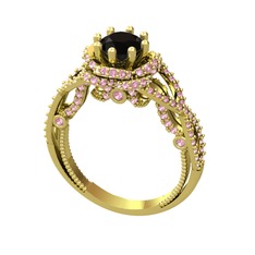 Luana Tektaş Yüzük - Siyah zirkon ve pembe kuvars 925 ayar altın kaplama gümüş yüzük #1ujehaw