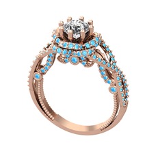 Swarovski ve akuamarin 925 ayar rose altın kaplama gümüş yüzük