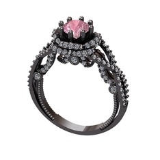 Luana Tektaş Yüzük - Pembe kuvars ve pırlanta 925 ayar siyah rodyum kaplama gümüş yüzük (2.25 karat) #1w2m9io