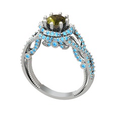 Luana Tektaş Yüzük - Peridot ve akuamarin 18 ayar beyaz altın yüzük #1w3rxqh