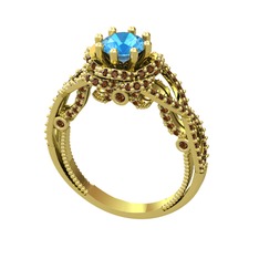 Luana Tektaş Yüzük - Akuamarin ve dumanlı kuvars 8 ayar altın yüzük #1wf9qxb