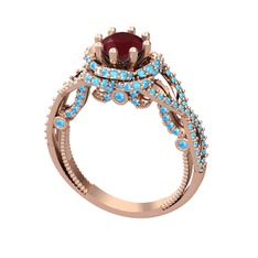 Luana Tektaş Yüzük - Kök yakut ve akuamarin 925 ayar rose altın kaplama gümüş yüzük #1wlhlbs