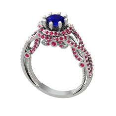 Lab safir ve rodolit garnet 8 ayar beyaz altın yüzük