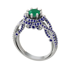 Luana Tektaş Yüzük - Kök zümrüt ve lab safir 14 ayar beyaz altın yüzük #1x1yb2j