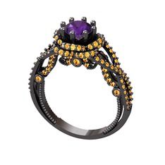 Luana Tektaş Yüzük - Ametist ve sitrin 925 ayar siyah rodyum kaplama gümüş yüzük #1x3nefk