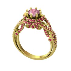 Pembe kuvars ve rodolit garnet 18 ayar altın yüzük