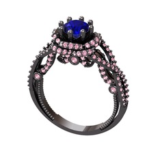 Luana Tektaş Yüzük - Lab safir ve pembe kuvars 925 ayar siyah rodyum kaplama gümüş yüzük #1xr3nm9