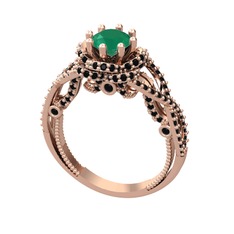 Luana Tektaş Yüzük - Kök zümrüt ve siyah zirkon 8 ayar rose altın yüzük #1xrwsho