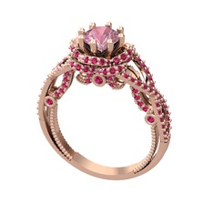 Pembe kuvars ve rodolit garnet 8 ayar rose altın yüzük