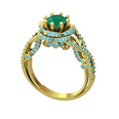 Luana Tektaş Yüzük - Kök zümrüt ve akuamarin 14 ayar altın yüzük #1yi8cxx