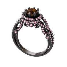 Luana Tektaş Yüzük - Dumanlı kuvars ve pembe kuvars 925 ayar siyah rodyum kaplama gümüş yüzük #1yvdvya