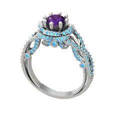 Luana Tektaş Yüzük - Ametist ve akuamarin 8 ayar beyaz altın yüzük #1zhkfw