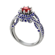 Garnet ve lab safir 8 ayar beyaz altın yüzük