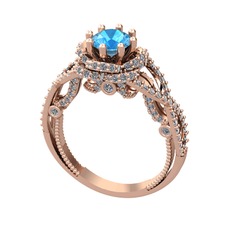 Akuamarin ve swarovski 8 ayar rose altın yüzük