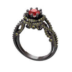 Luana Tektaş Yüzük - Garnet ve peridot 925 ayar siyah rodyum kaplama gümüş yüzük #352665
