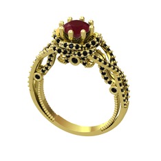 Luana Tektaş Yüzük - Kök yakut ve siyah zirkon 14 ayar altın yüzük #37j9i6