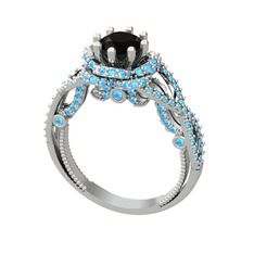 Luana Tektaş Yüzük - Siyah zirkon ve akuamarin 925 ayar gümüş yüzük #3gdcel
