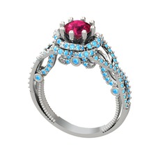 Luana Tektaş Yüzük - Rodolit garnet ve akuamarin 925 ayar gümüş yüzük #42lzxm