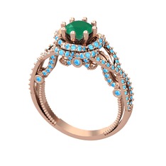 Luana Tektaş Yüzük - Kök zümrüt ve akuamarin 14 ayar rose altın yüzük #4gjgyx