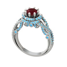 Luana Tektaş Yüzük - Kök yakut ve akuamarin 925 ayar gümüş yüzük #4kwo5b