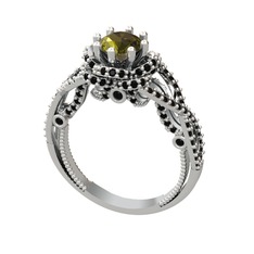 Peridot ve siyah zirkon 14 ayar beyaz altın yüzük