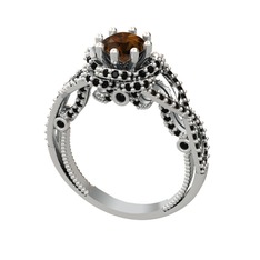 Luana Tektaş Yüzük - Dumanlı kuvars ve siyah zirkon 18 ayar beyaz altın yüzük #4qva9v