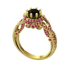 Siyah zirkon ve rodolit garnet 14 ayar altın yüzük