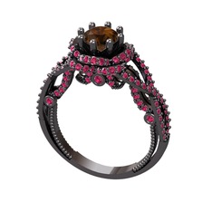 Luana Tektaş Yüzük - Dumanlı kuvars ve rodolit garnet 925 ayar siyah rodyum kaplama gümüş yüzük #50z0qf