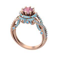 Luana Tektaş Yüzük - Pembe kuvars ve akuamarin 14 ayar rose altın yüzük #5epuzg