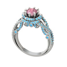 Luana Tektaş Yüzük - Pembe kuvars ve akuamarin 8 ayar beyaz altın yüzük #5kjj0l