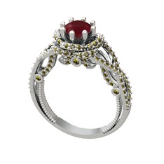 Luana Tektaş Yüzük - Kök yakut ve peridot 14 ayar beyaz altın yüzük #5la5sz