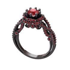 Garnet 925 ayar siyah rodyum kaplama gümüş yüzük