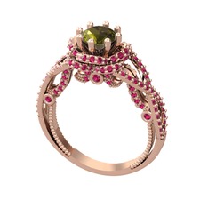 Luana Tektaş Yüzük - Peridot ve rodolit garnet 925 ayar rose altın kaplama gümüş yüzük #75qm8g