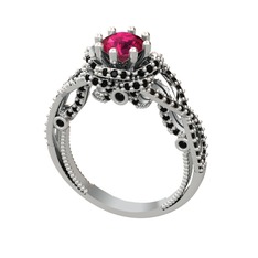 Luana Tektaş Yüzük - Rodolit garnet ve siyah zirkon 18 ayar beyaz altın yüzük #7s0ctc